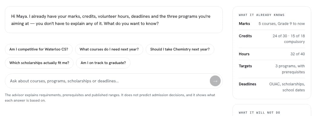 The AI advisor answering a question about a student's own plan